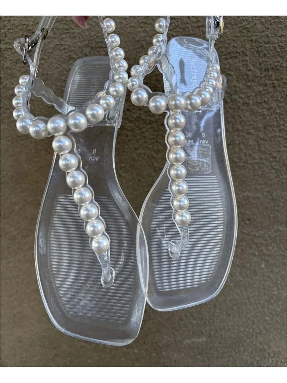 Jeffrey Campbell Pearlesque Clear Jelly Pearl Thong Sandals Size 8 Y2K Chic - Picture 5 of 14